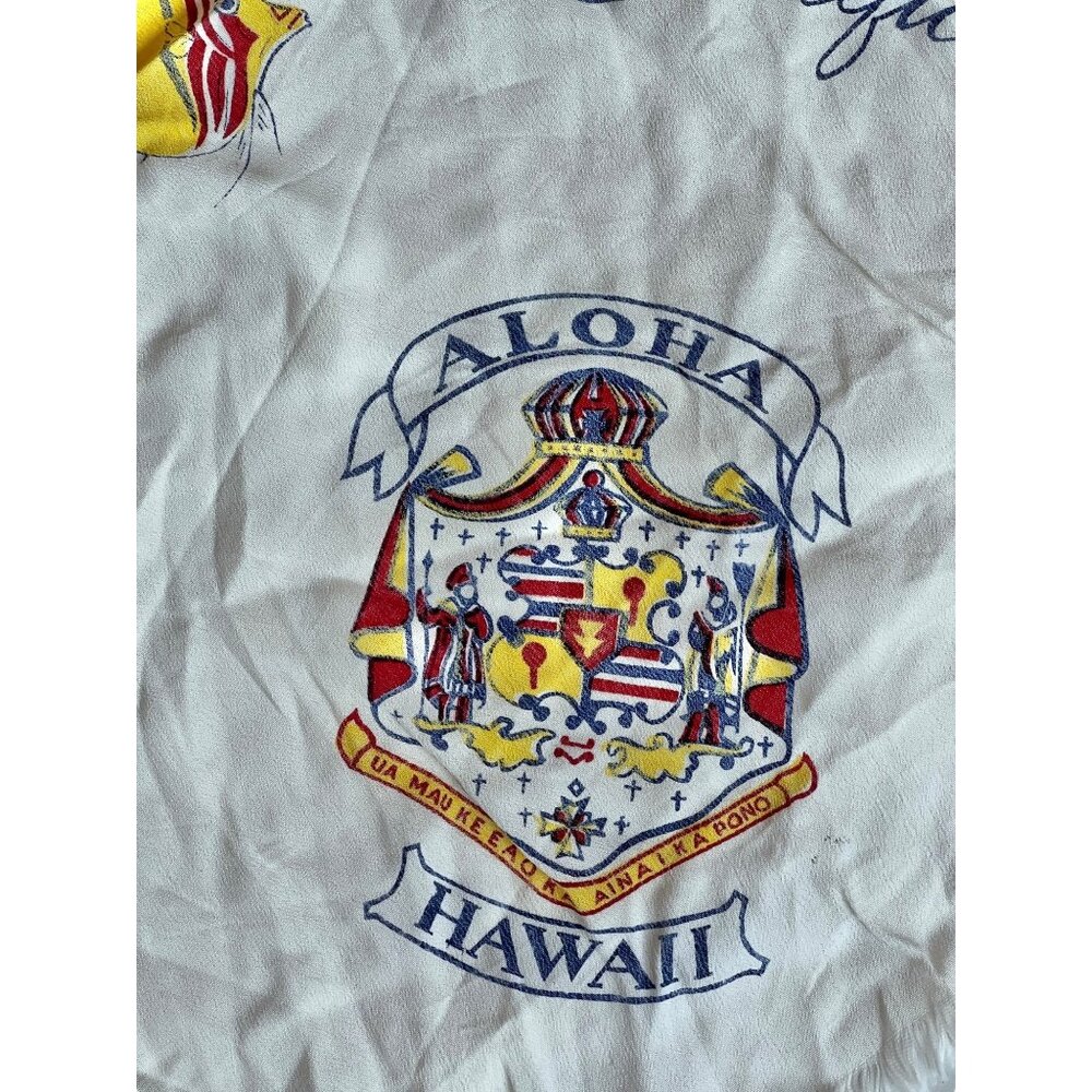Hawaiian Islands Map Scarf Crepe Polyester 23 x23 Aloha Hawaii Frayed Edges VTG - Picture 2 of 11